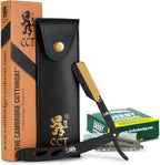 The Cambridge Cutthroat® Cut Throat Razor Kit with Blades & Travel Pouch - Black & Gold Stainless Steel Professional Barber Shaver Men - Straight Edge Moustache & Beard Shaper