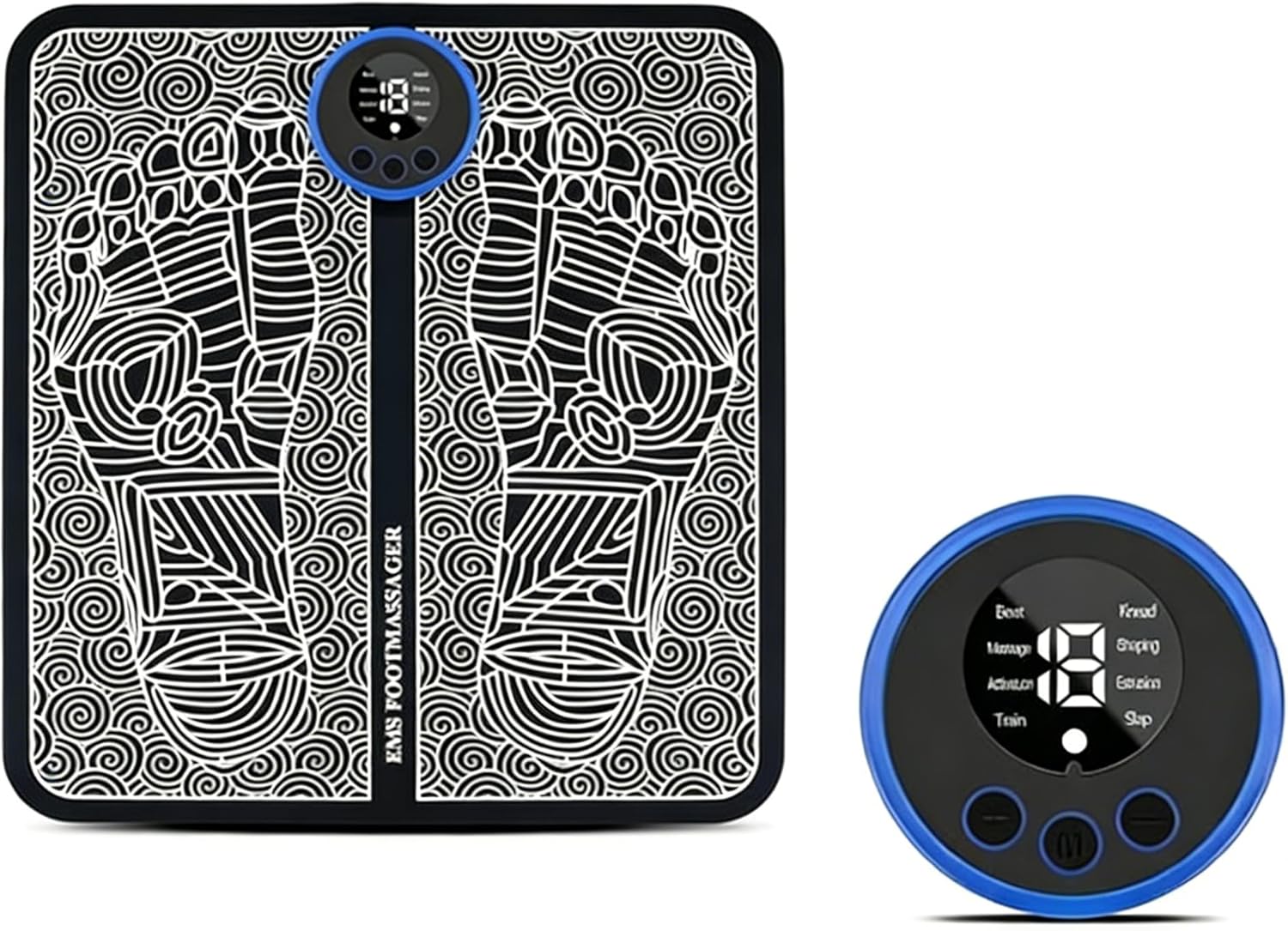 EMS Electric Foot Massager Pad, 19 Levels & 8 Modes Muscle Stimulator Mat for Pain Relief & Blood Circulation, Portable Rechargeable Foot Massage Mat for Home Office Travel