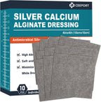 Ceeport Ag Silver Calcium Alginate Wound Dressing Pads, 4''x4'' Patches, 10 Individual Pack, Soft Silver Dressings for Wound Care, Gentle Highly Absorbent Dressing, Non Stick Gauze Pads for Wounds