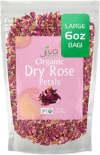 Jiva USDA Organic Dried Red Rose Petals 6 Oz (170g) Large Bag - Food Grade, Edible Flowers - Use in Tea, Baking, Making Rose Water, Crafting, Wedding Confetti