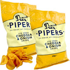 Pipers Crisps 5.3 oz. (150g)(Pack of 2) Cheddar and Onion Potato Chips from the UK - Gluten Free - British Crisps - Patatas Fritas - Onion Chips - Cheese Chips