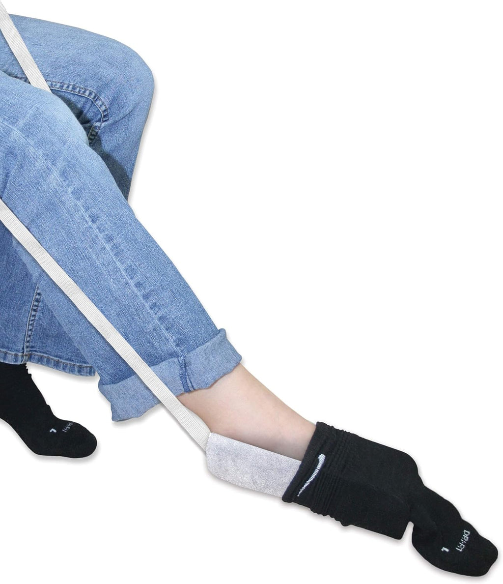 Rehabilitation Advantage Flexible Sock Aid Helper Device – 9-Inch x 7-Inch with 26-Inch Webbing Straps. Terrycloth Exterior with Nylon Easy Glide Interior. Lightweight, Convenient and Easy to Use.