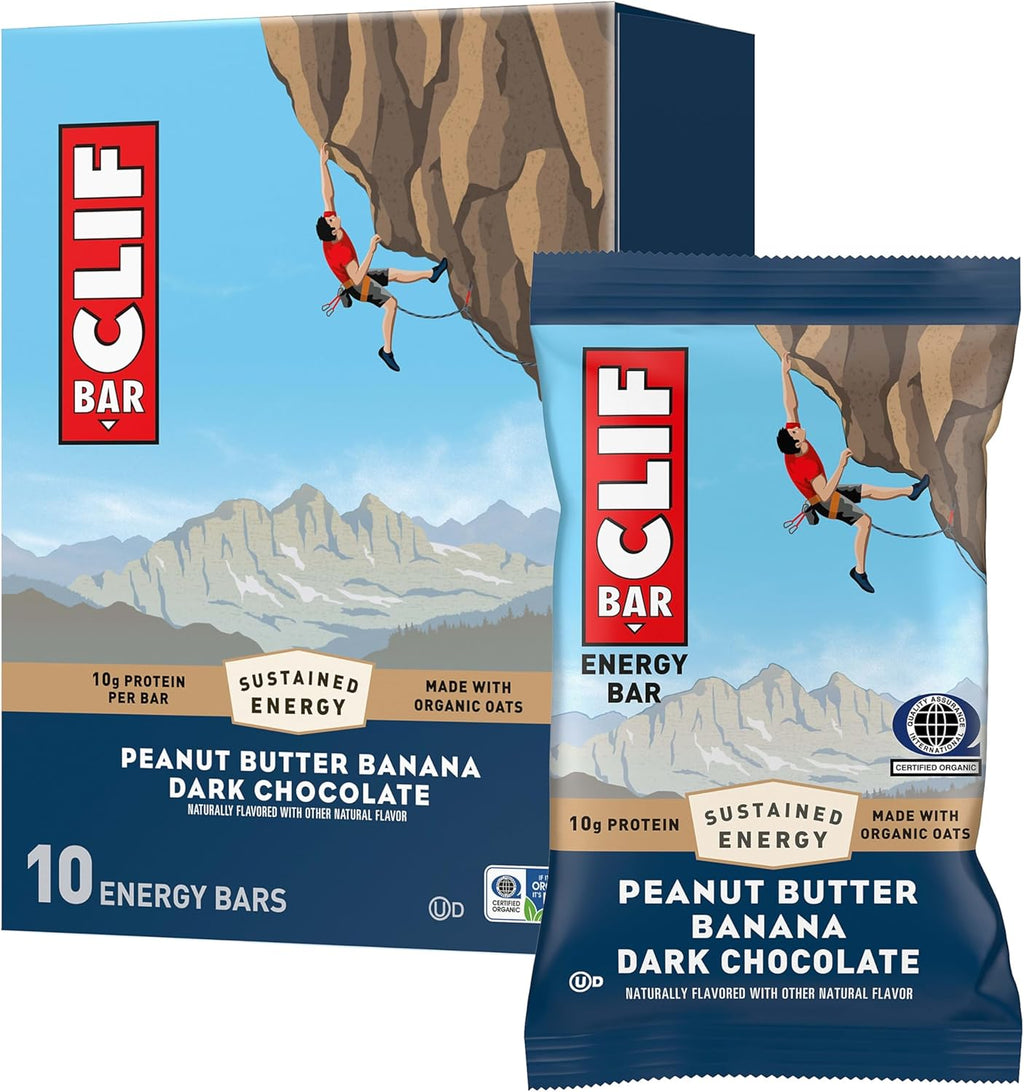 CLIF BAR - Energy Protein Bars - Peanut Butter Banana with Dark Chocolate - Made with Organic Oats - Energy Bars - Non-GMO - (10 Pack)