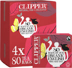 Clipper Tea, English Breakfast Assam Blend, Fairtrade, Organic, Plant-Based, Caffeinated British Tea, 4 Pack, 320 Unbleached Tea Bags