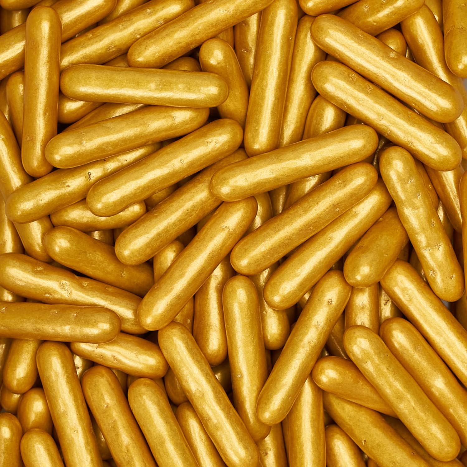 Krazy Sprinkles Metallic Gold Sugar Rods - (1/2 cup 1x Jar) | Sprinkles for Baking, Ice Cream & Decorating by Bakell