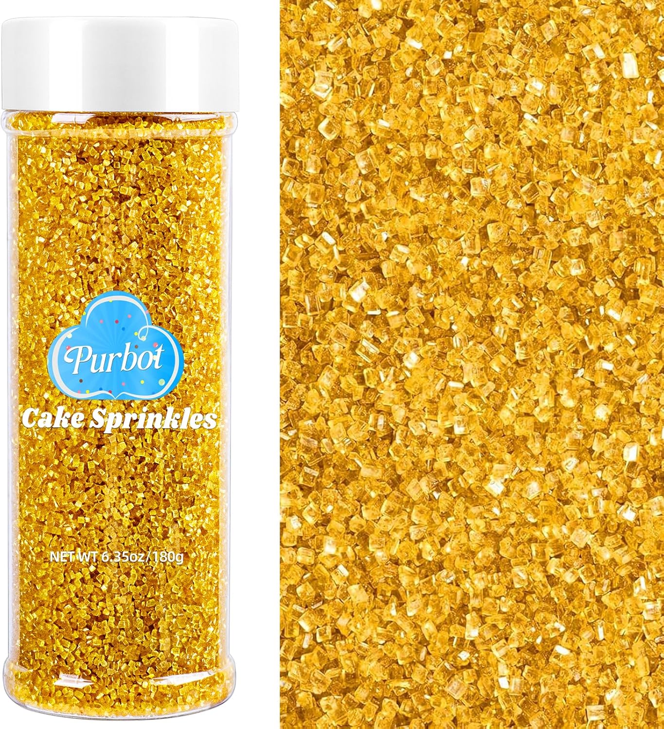 Gold Sprinkles Sanding Sugar for Baking, 6.35 oz Edible Sparkling Course Sugar Sprinkles for Cake Cupcake Cookies Ice Cream Topping