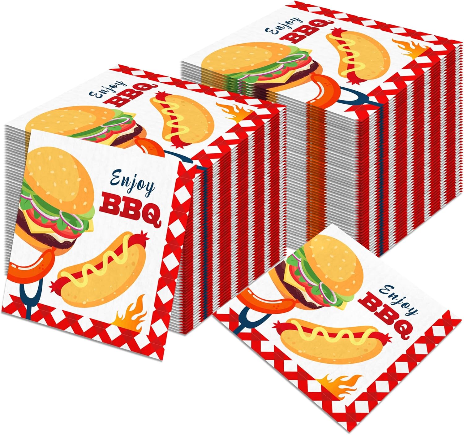 80PCS BBQ Paper Napkins BBQ Party Paper Napkins Set, Grills Burgers Utensils Pattern Decorative Luncheon Dinner Papers Napkins for Themed Decorations, Burgers, Picnics, Backyard Cookouts