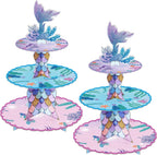 BACUTHY 2 Pack Mermaid Cupcake Stand Birthday Party Decorations, Under The Sea Supplies Favors with Mermaid Tail Toppers for Little Girl, Baby Shower