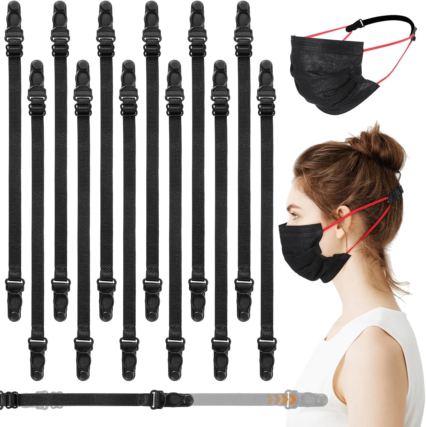 12 Pack Mask Extender Strap, Elastic Mask Savers Adjustable Fabric Ear Face Holder Clip Face Masks Holder to Protect Ears for Back of Head