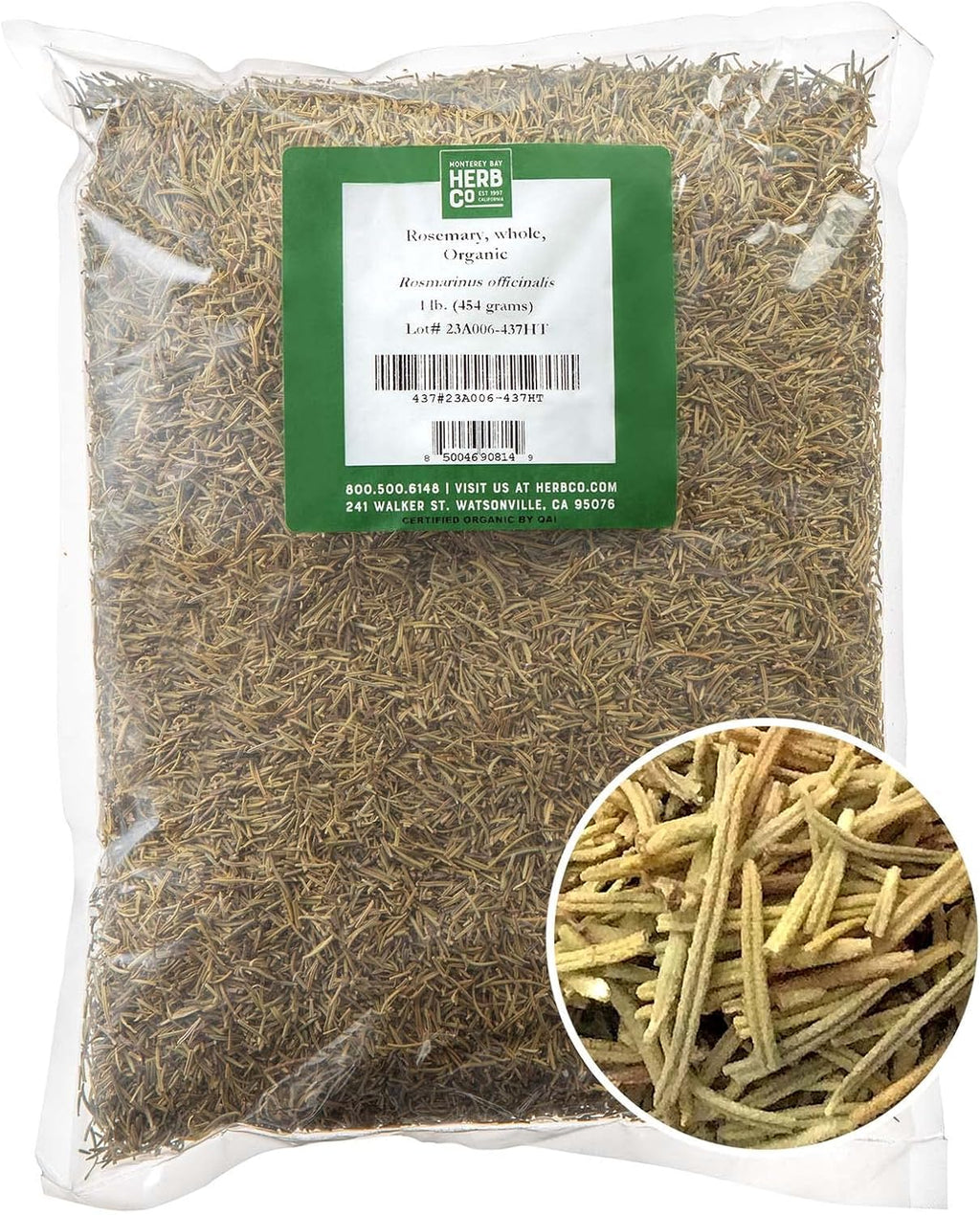 Organic Whole Rosemary Leaves, by Herb Co, Dried Rosmarinus officinalis from Morocco, Cooking, Skincare & Aromatherapy, 1 lb