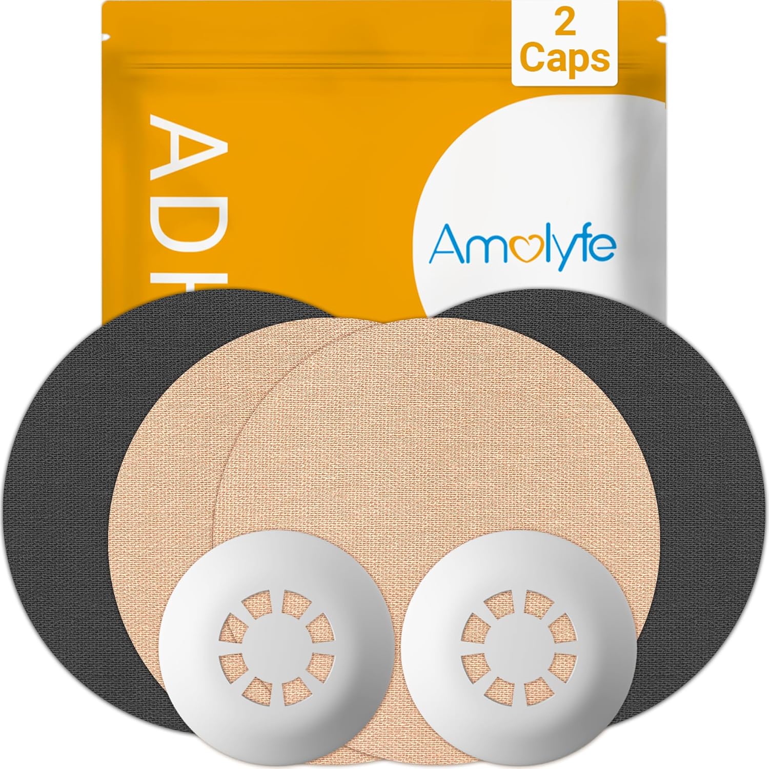 Libre 3 Sensor Covers Waterproof, Amolyfe Trial Pack - 2 BumpProof Hard Caps for Freestyle Libre 3 Plus Covers, 4 Pack Breathable Latex Free Glucose Sensor Medical CGM Adhesive Patches (Trial Pack)