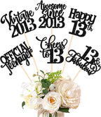 12 Pack Happy 13th Birthday Centerpiece Sticks Glitter Straight Outta 2013 Thirteen 13 Years Old Awesome Since 2013 Table Flower Centerpiece Sticks for 13 Fabulous Theme Party Supplies Black