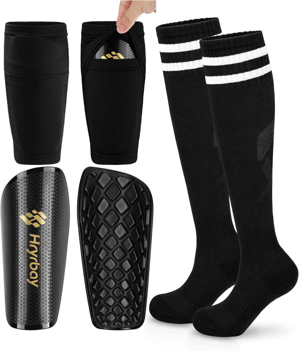 Hryrbay Kids Soccer Shin Guards Toddler Shin Pads with Sleeves and Socks for Age 3-16 Protective Lightweight Soccer Equipment Ideal for Playing Training Inspired by The World Cup