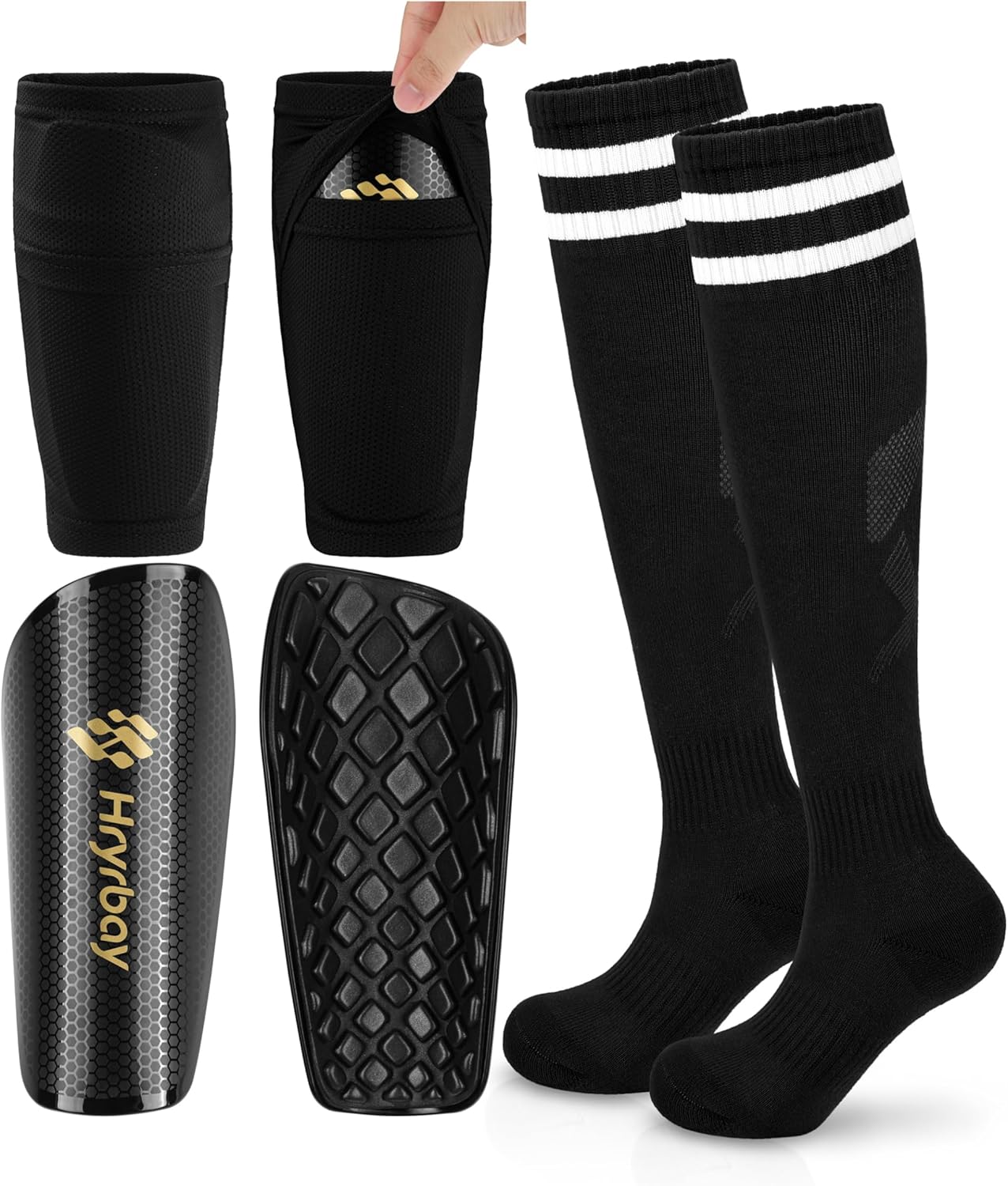 Hryrbay Kids Soccer Shin Guards Toddler Shin Pads with Sleeves and Socks for Age 3-16 Protective Lightweight Soccer Equipment Ideal for Playing Training Inspired by The World Cup