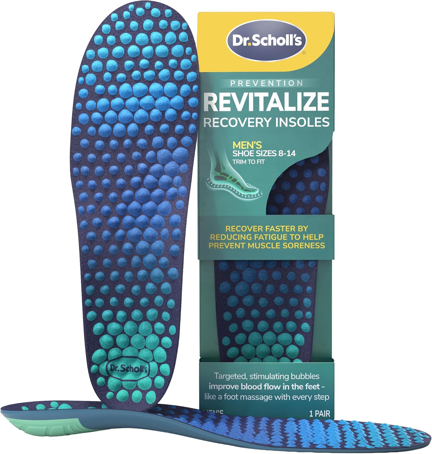 Dr. Scholl's ® Revitalize Recovery Insole Orthotics, Improve Recovery Faster, Reduce Fatigue, Stress, Soreness, Trim to Fit Inserts for Any Shoes, Athletic, Running, Slippers, Casual, Men 8-14, 1 Pair