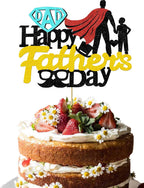 Happy Father's Day Cake Topper, Super Father Cake Topper Happy Father's Day Cake Decorations Glitter Gold and Black Cake Topper for Fathers Day Party Favors