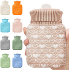 Amylove Mini Hot Water Bottle with Knitted Cover 320ml, Mother's Gift Water Bag for Women, Microwave Heating Bottle for Pain Relief Menstrual Cramps Travel(Beige)