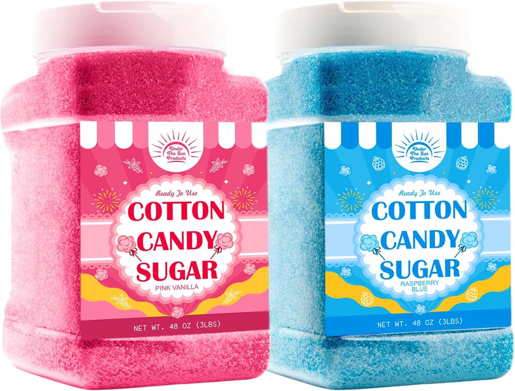 Cotton Candy Floss Sugar Package of 2ct-(Pink Vanilla and Blue Raspberry)-3lb Each Flavor- (2ct-3lb Jars)