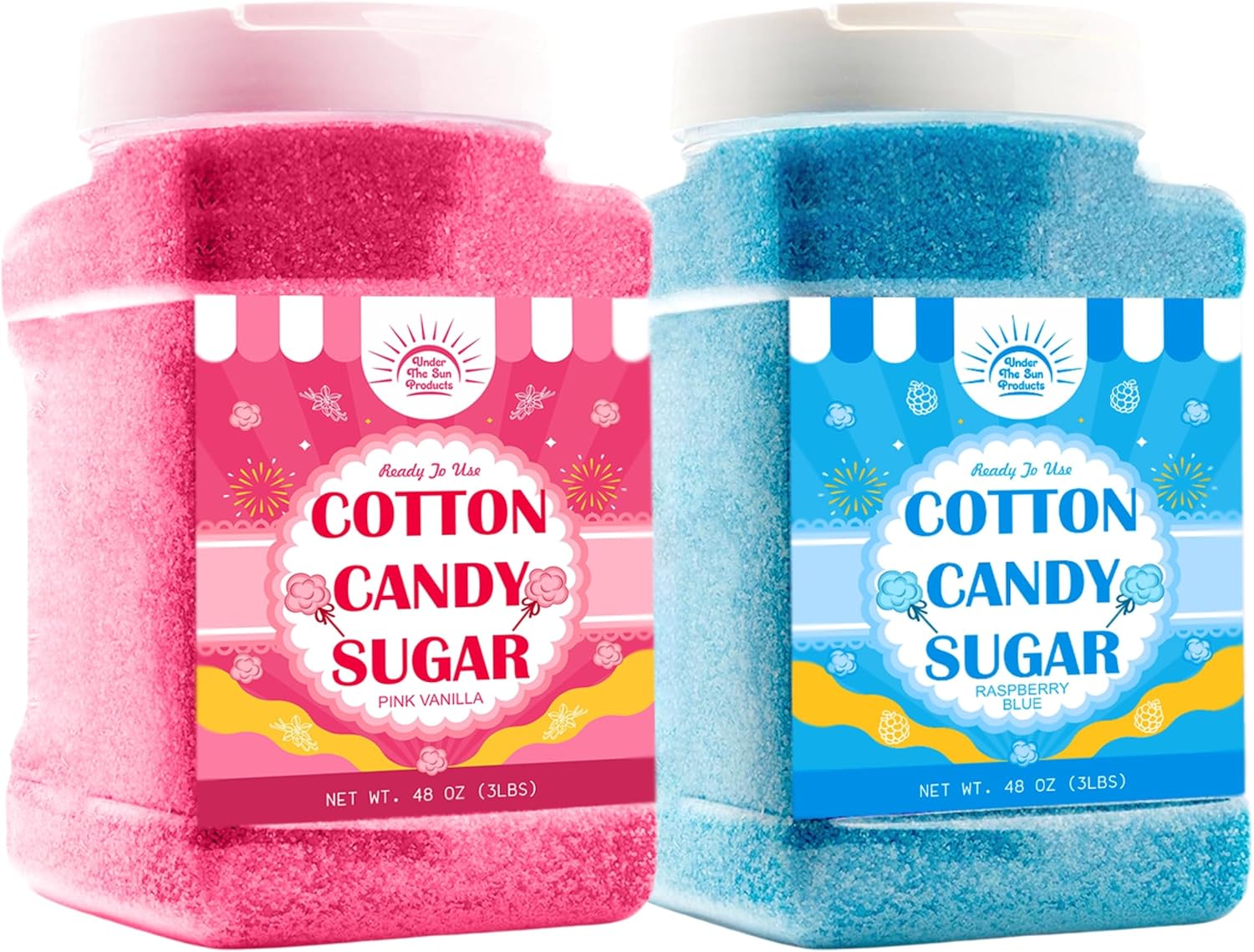 Cotton Candy Floss Sugar Package of 2ct-(Pink Vanilla and Blue Raspberry)-3lb Each Flavor- (2ct-3lb Jars)