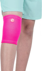 KARM Kids Knee Brace Sleeve - Youth Knee Compression Sleeve for Kids, Child - Support for Pain, Sports, Football, Basketball, Gymnastics, Recovery, Boys & Girls (Neon Pink)