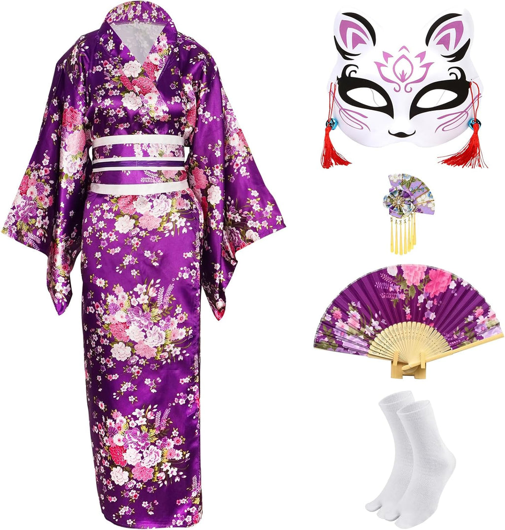 Halloween Costumes for Women 2025-Japanese Geisha Kimono Dress Anime Cosplay Yukata Robe for Parties