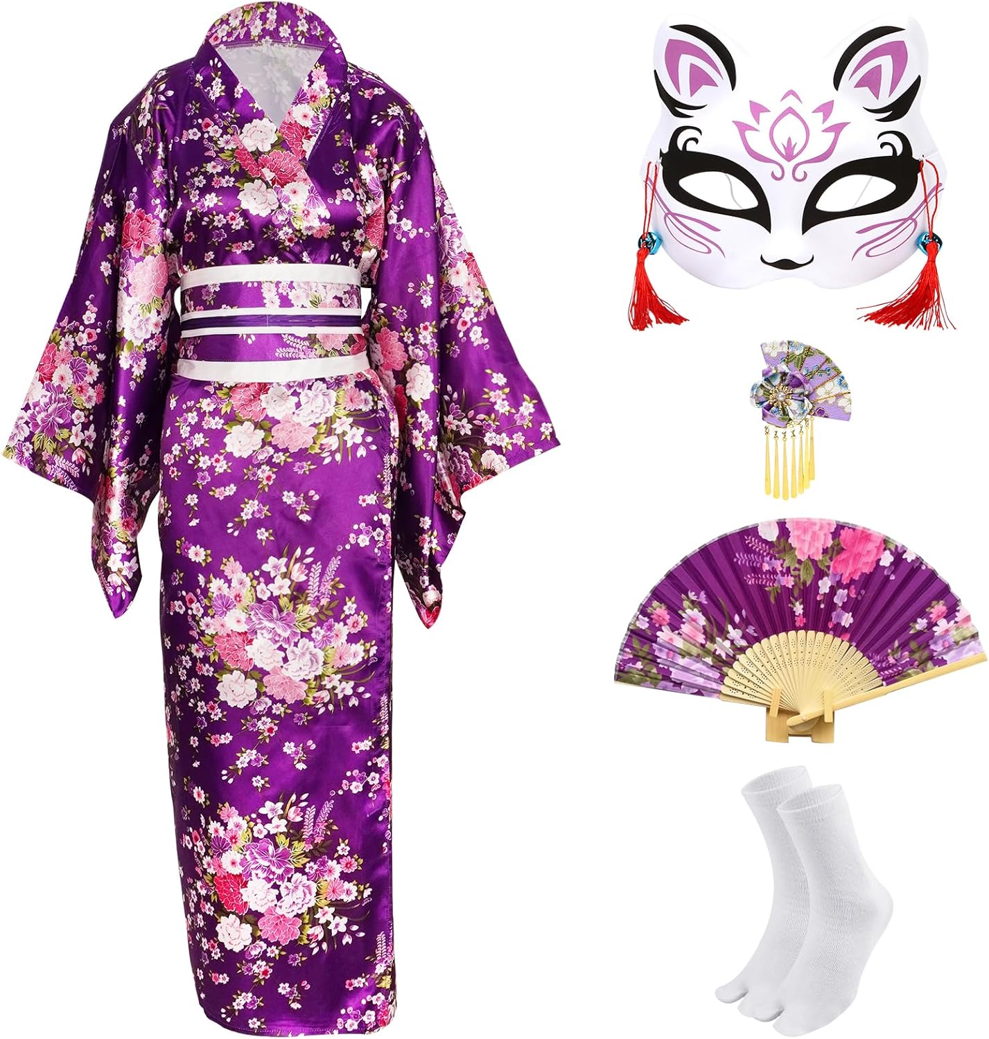 Halloween Costumes for Women 2025-Japanese Geisha Kimono Dress Anime Cosplay Yukata Robe for Parties