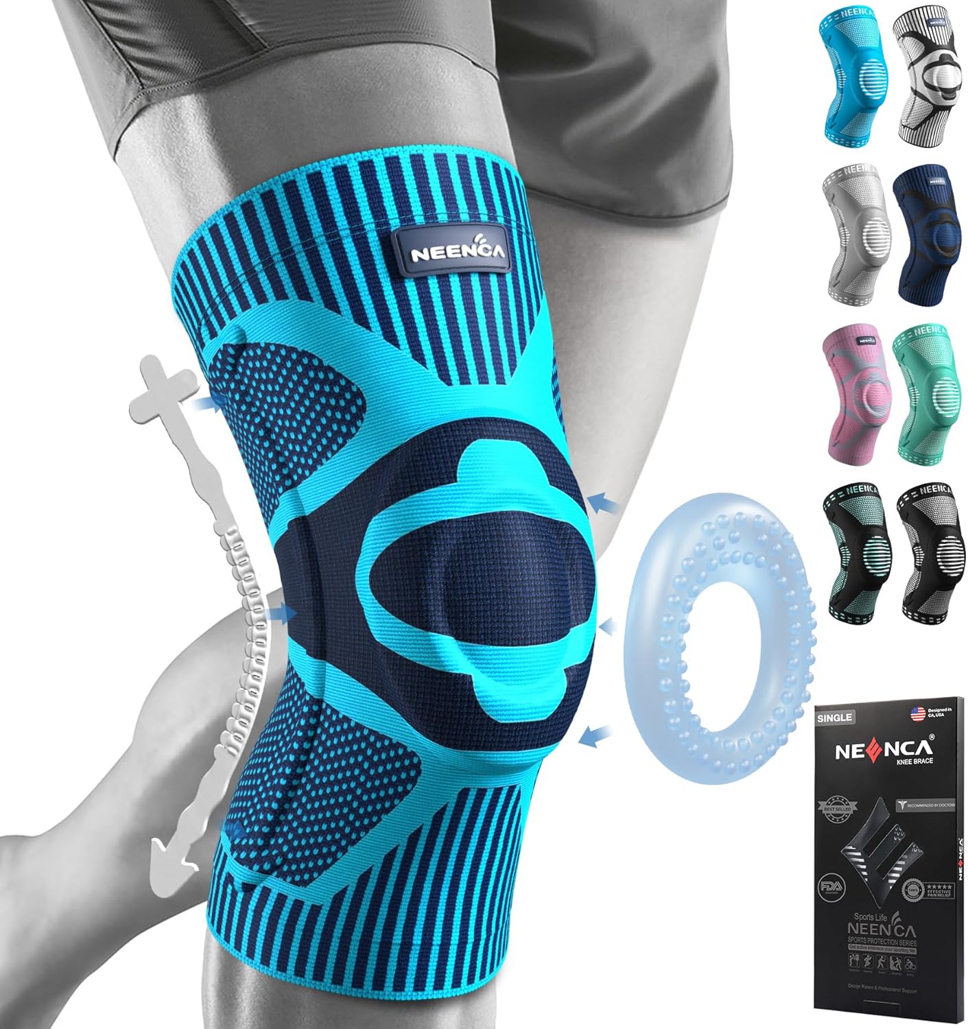 NEENCA Knee Brace for Knee Pain Relief, Medical Knee Support with Patella Pad & Side Stabilizers, Compression Knee Sleeve for Meniscus Tear, ACL, Arthritis, Joint Pain, Runner, Sport- FSA/HSA APPROVED