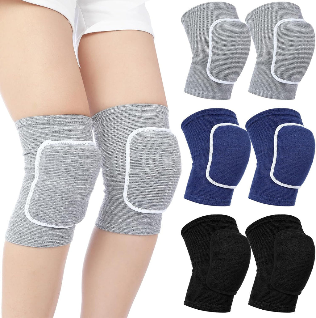 Shihanee 3 Pack Volleyball Knee Pads for Dancers Women Men Youth, Breathable Knee Compression Sleeves Brace for Volleyball Football Dance Cycling Running Sports(Black, Blue, Gray)