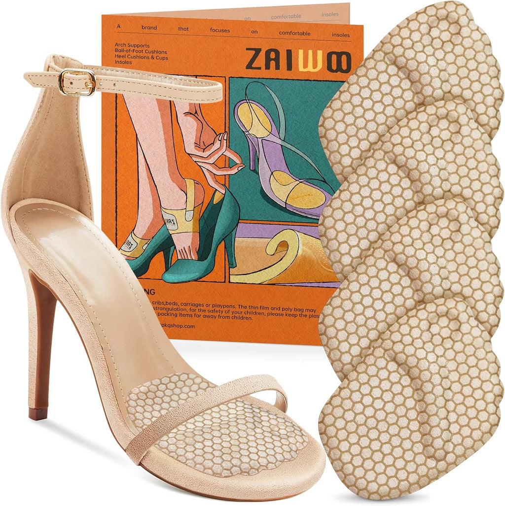 Zaiwoo Ball of Foot Cushions for Women(2 Pairs Foot Pads), High Heel Inserts, Metatarsal Pads Women, Pain Relief and Comfort，Anti Slip, Invisible