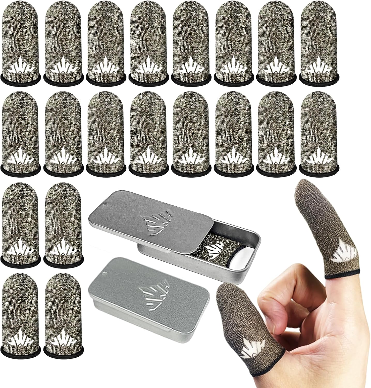 20 Pack Dedales Gamer Profesionales Anti Slip Silver Fiber Gaming Finger Sleeve Covers Sweat Proof Mobile Phone Gamer Glove Guantes para Durable Thumb Cots for Pubg Gaming Accessories
