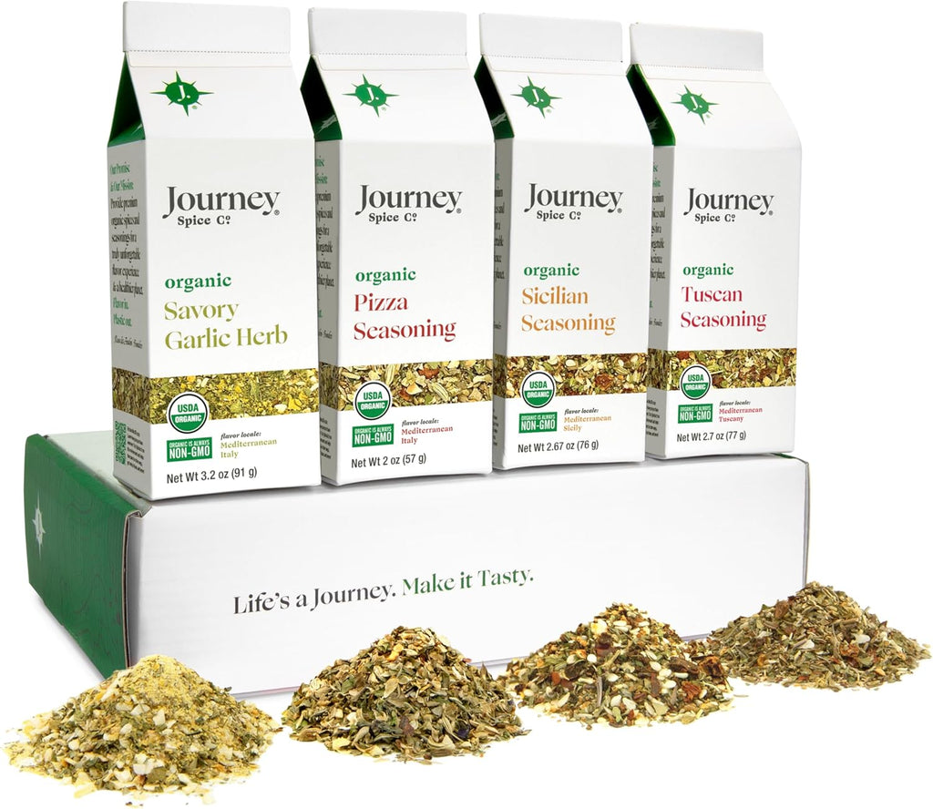 Gourmet Organic Italian Spice and Seasoning Gift Set by Journey Spice Co. | Salt-Free | Pizza Seasoning | Tuscan, Sicilian, Savory Garlic Herb | 10.57 oz. (total)