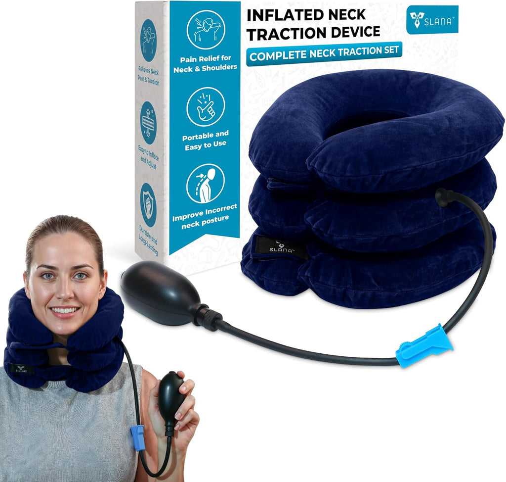Inflatable Neck Traction Device - Cervical Traction Device & Adjustable Neck Stretcher & Support Brace, Cervical Pillow for Pain Relief, Neck Decompression Pillow Home Use - Blue