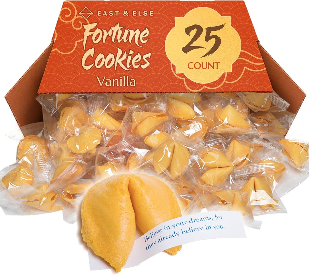 East and Else Fortune Cookies, Individually Wrapped, Vanilla Flavor, Premium Bulk Pack, Made in USA (25 Count)