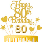 80th Birthday Cake Decorations, 80th Birthday Candles Cake Numeral Candles and Glitter Happy 80th Birthday Cake Toppers Set for Birthday Party Supplies (Gold)