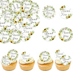 48 Pack Edible Sunflowers Thank You Cupcake Toppers Wafer Paper Floral Thank You Cupcake Picks Greenery Frames Wedding Baby Shower Thank You Cake Decor for Wedding Party Cake Decor Supplies