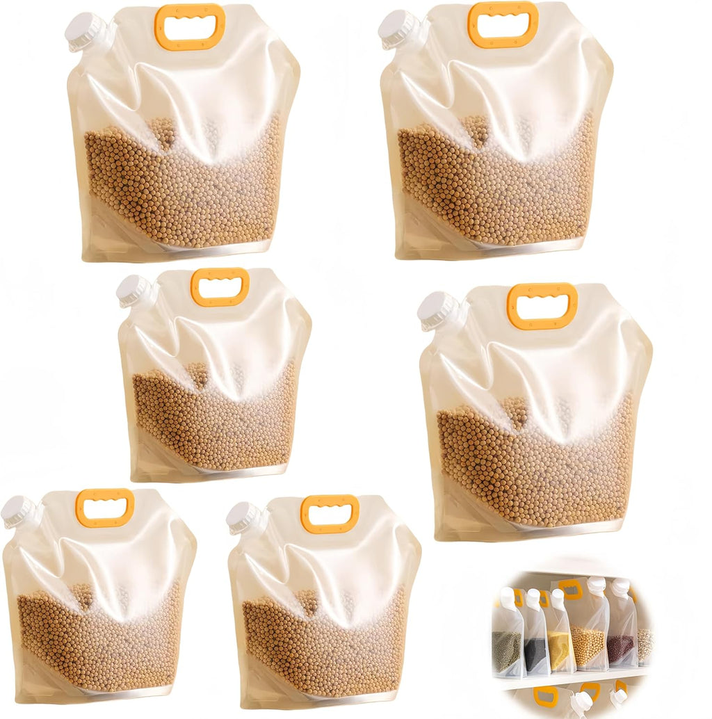 6pcsFood Storage Bags, Grain Moisture-proof Sealed Bag,Stand Up Food Bags Large Reusable Sealed Bag with Handle and Cap BPA Free (2.5LX3+5LX3)