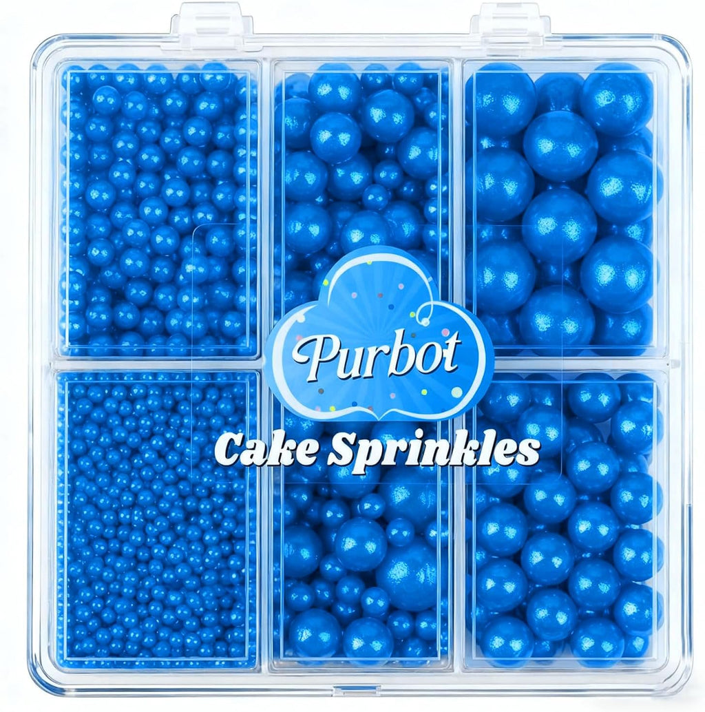 Blue Pearl Sprinkles for Cake Decorating, 4 Sizes Sugar 130g/4.6oz, Cupcake, Ice Cream, Donuts, Macaron Toppings Supplies (2mm, 4mm, 7mm, 1cm)