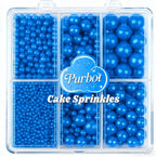 Blue Pearl Sprinkles for Cake Decorating, 4 Sizes Sugar 130g/4.6oz, Cupcake, Ice Cream, Donuts, Macaron Toppings Supplies (2mm, 4mm, 7mm, 1cm)