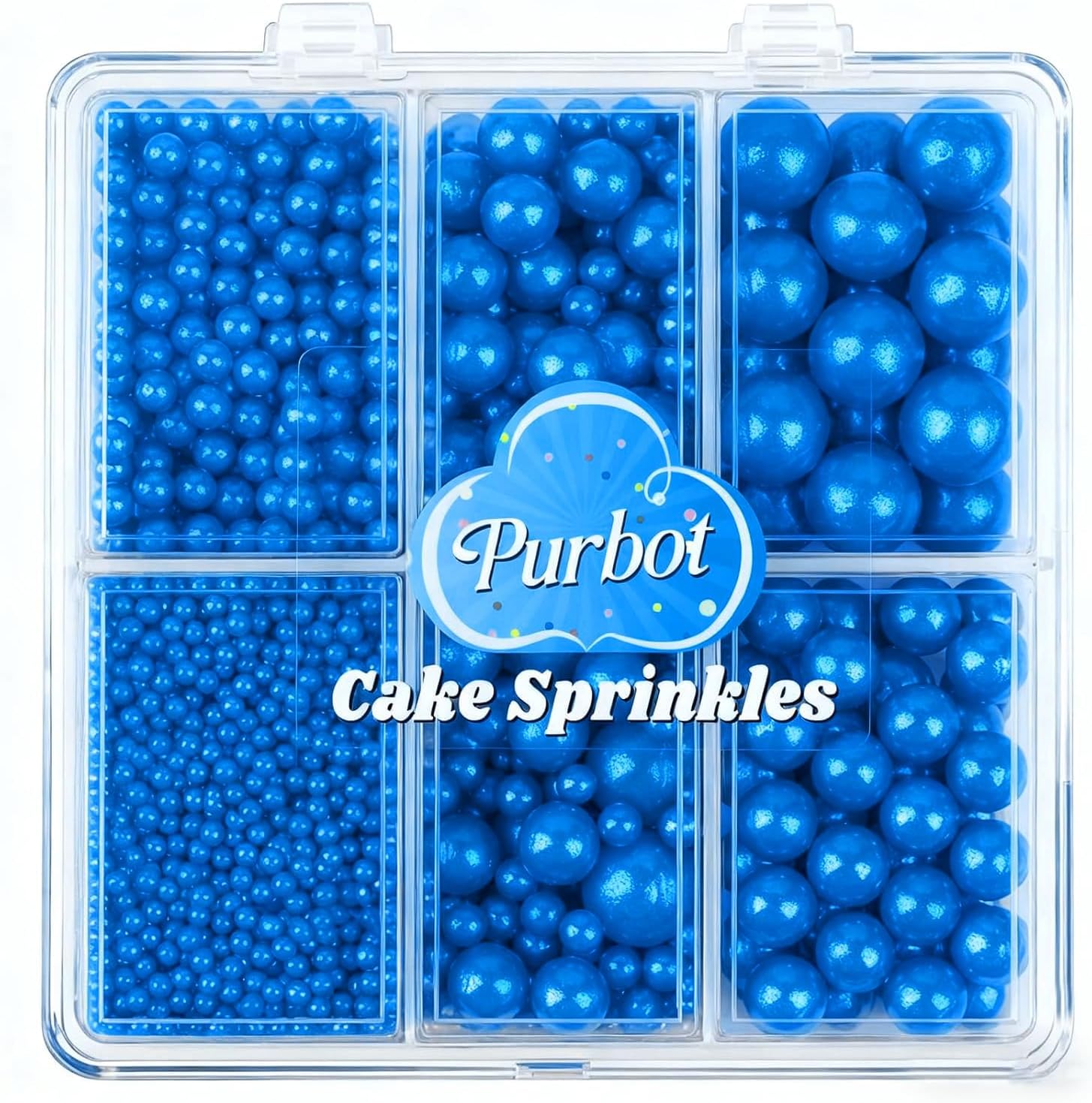 Blue Pearl Sprinkles for Cake Decorating, 4 Sizes Sugar 130g/4.6oz, Cupcake, Ice Cream, Donuts, Macaron Toppings Supplies (2mm, 4mm, 7mm, 1cm)