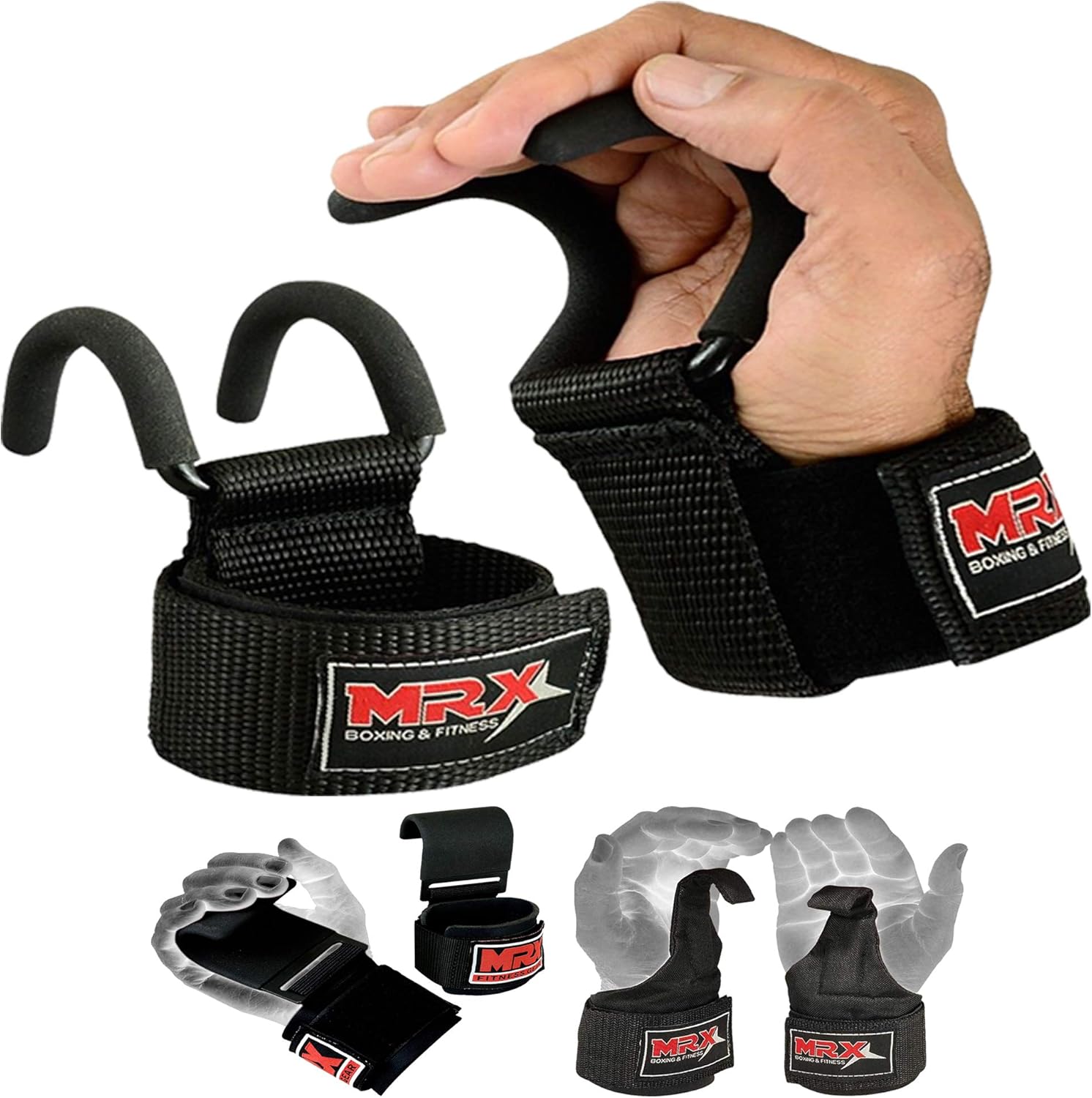 MRX BOXING & FITNESS Weight Lifting Hooks for Men & Women Thick Wrist Padding Weight Lifting Grips for Powerlifting, Shrugs, Rows & Deadlift Support