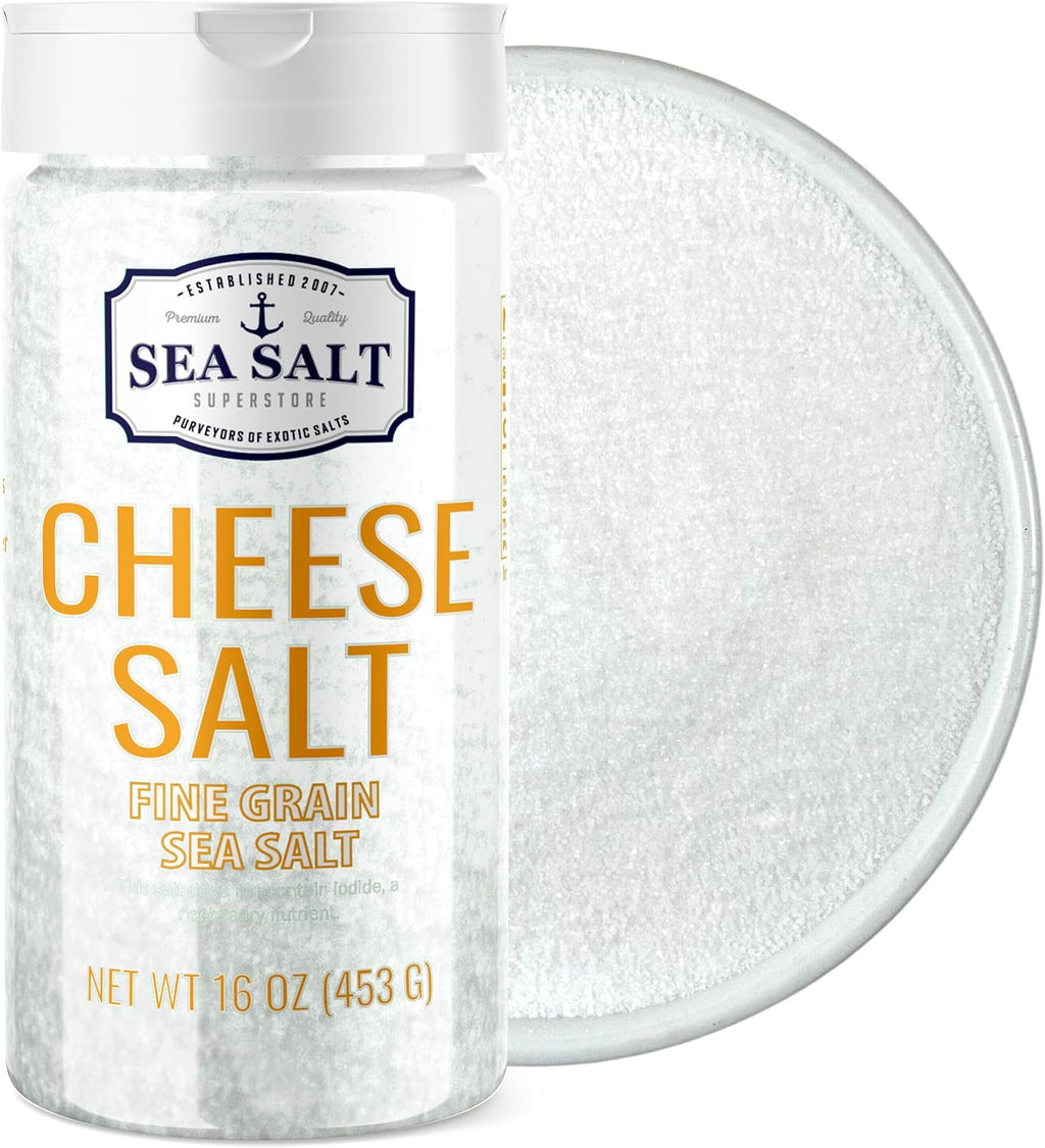 Fine Sea Salt for Homemade Cheese Making, Gluten-Free and Non-Iodized, Kosher Cheese Kit Essential Flaky Salt, 1 lb Shaker