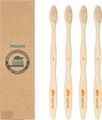 Sea Turtle Plant-Based Bristles, Medium Bamboo Toothbrushes, Medium Natural Toothbrush for Adults (4 Pack)