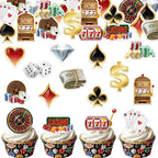 70PCS Edible Casino Cupcake Toppers Wafer Paper Las Vegas Casino Night Cake Decorations Edible Poker Game Cupcake Toppers for Casino Theme Birthday Party Decoration