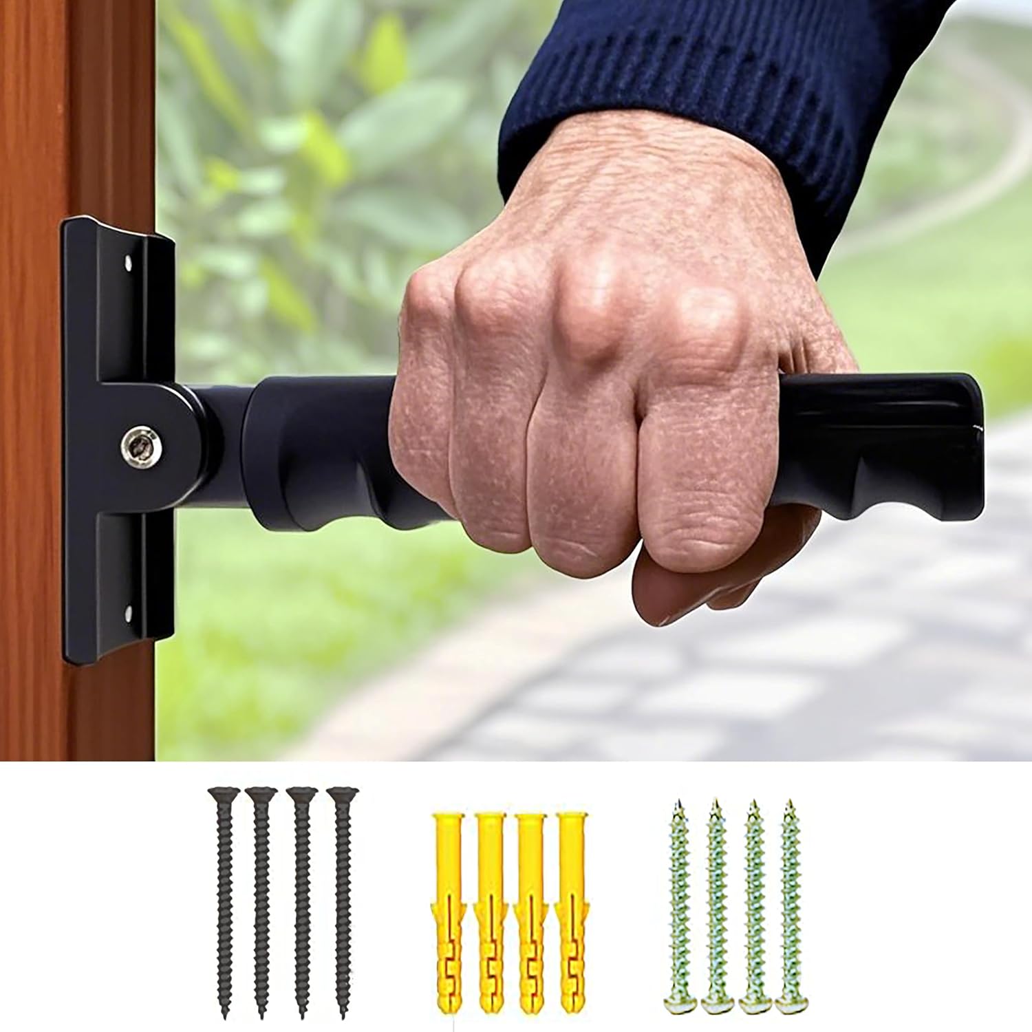 Doorway Flip Up Grab Bar - 9" Auxiliary Support Grip Handle, 300 LBS Weight Capacity Stair Assist Handrail, Anti-Slip Design for Elderly Handicap, Easy Installation Home Safety Aid
