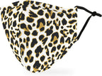 WEDDINGSTAR 3-Ply Adult Washable Cloth Face Mask Reusable and Adjustable with Filter Pocket - Leopard Print