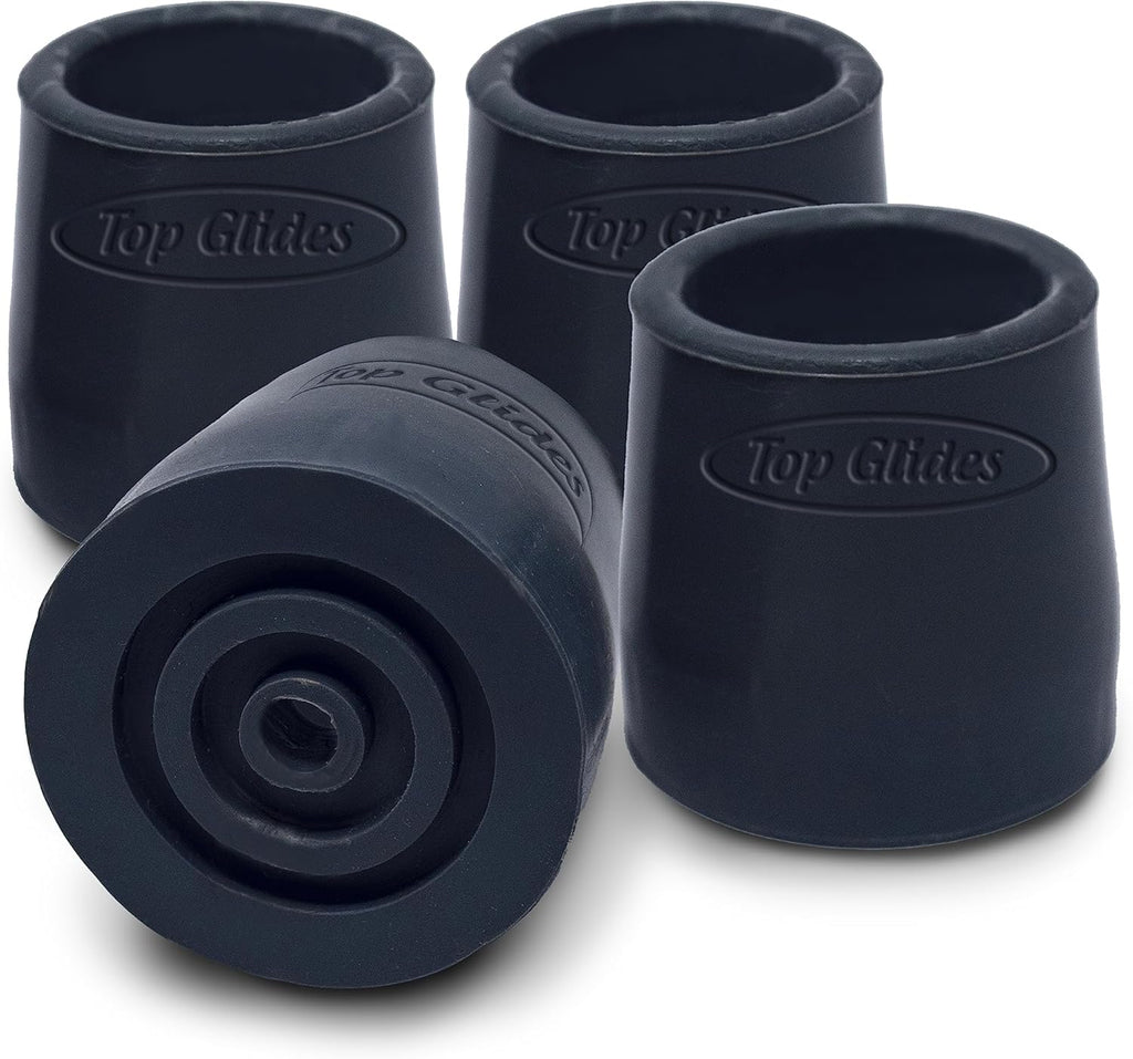 Top Glides Steel-Reinforced Walker, Commode, and Bath Bench Replacement Rubber Tips, Black, 1 1/8" (Pack of 4) …