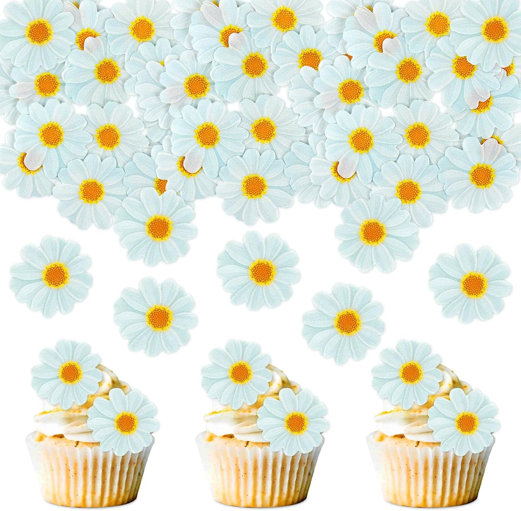 40PCS Edible Daisy Cupcake Toppers White Daisy Flower Cupcake Picks for Spring Flower Baby Shower Girls Birthday Party Drink Toppers Bridal Engagement Wedding Anniversary Party Decorations Supplies