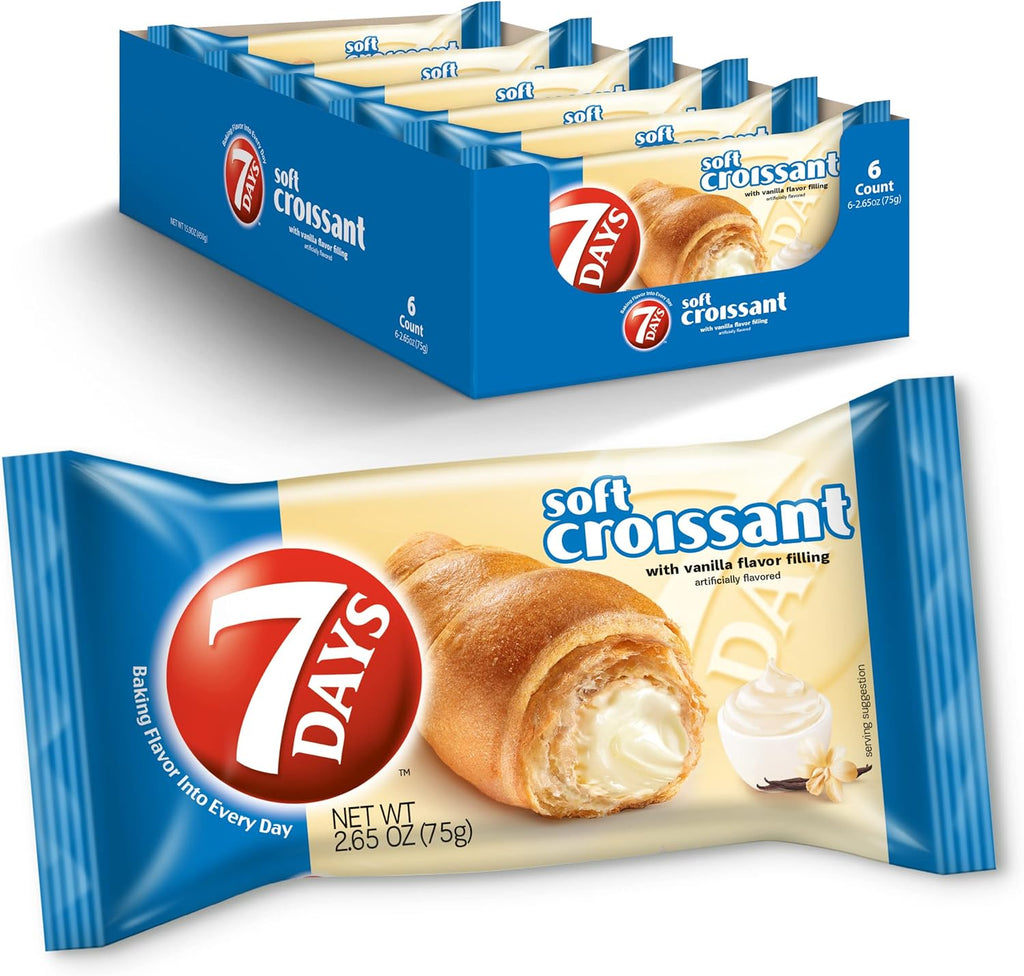 7Days Soft Croissant, Vanilla Croissant, Breakfast Pastry, Individually Wrapped On The Go Snack, Non-GMO, 2.65 Ounce (Pack of 6)