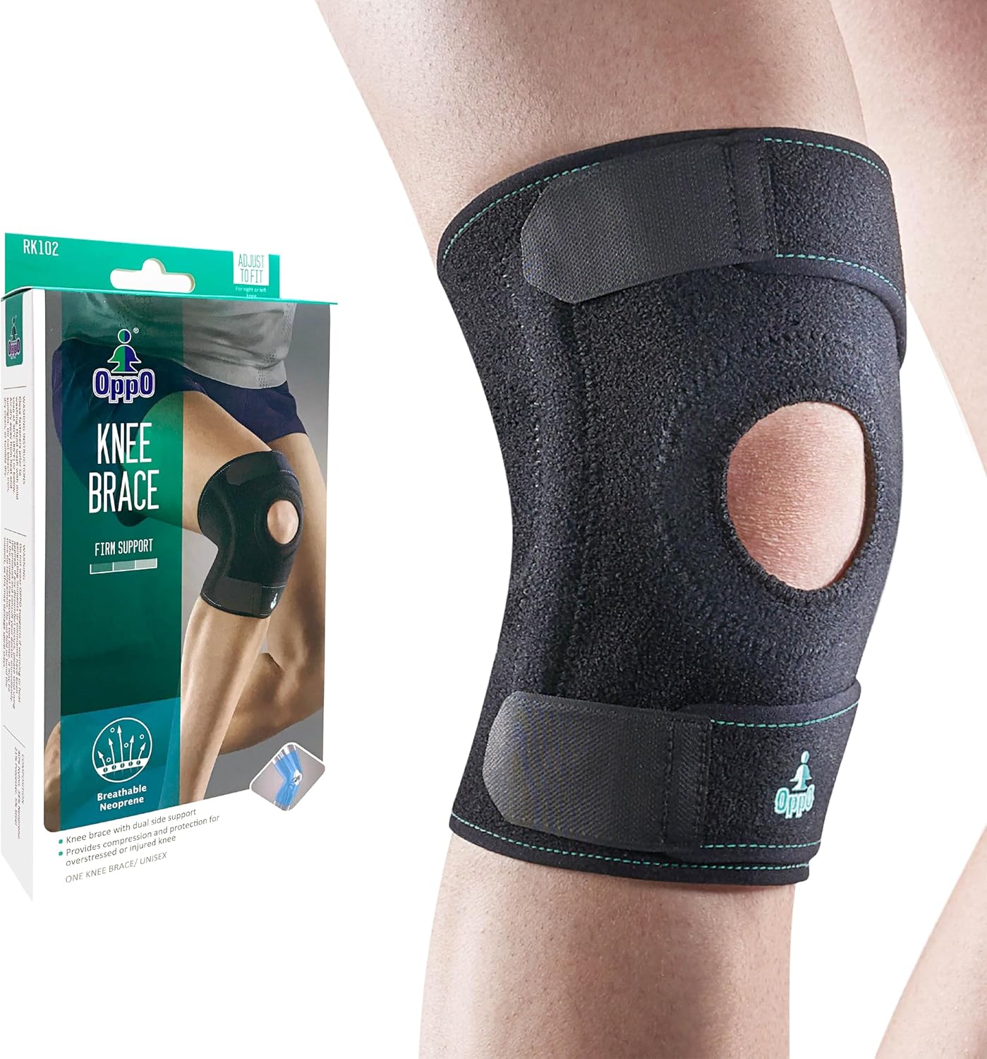 OPPO RK102 Adjustable Knee Brace with Stays – Breathable Neoprene Support for Knee Injury Recovery & Arthritis Pain Relief – For Running, Hiking, Workout, Tennis – One Size for Men & Women (1 Pack)
