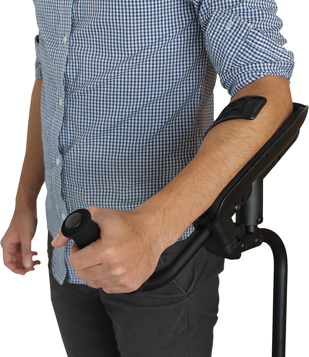 KMINA Adjustable Forearm Crutch for Adults (x1 Unit, Left Handed), Ergonomic Non-Slip Handles with Elbow Support, Patented, PRO Model, Made in Europe